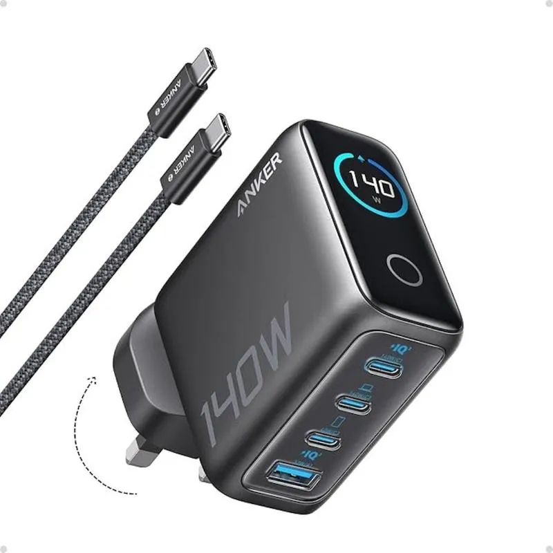 شارژر دیواری 140 واتی انکر Anker Zolo 140W GaN 4 Port مدل B2697 | با نمایشگر توان و دما + کابل USB-C
