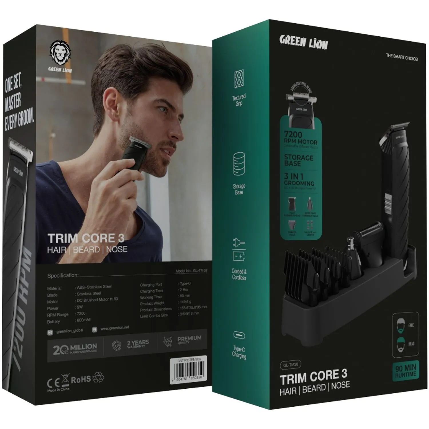 موزن گرین لاین Trim Core 3 | ماشین اصلاح ۳کاره مو، ریش و بینی با شارژ Type-C