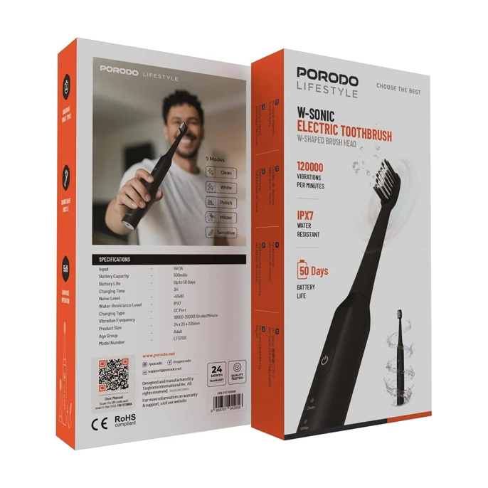 مسواک برقی پرودو Porodo W-Sonic Electric Toothbrush PDLFST200BK